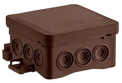 SIMET Anschlussdose FASTBOX&HOOK, halogenfrei, selbstverlöschend, UV-beständig, IP54, mit Einhängemöglichkeit HNS (brown 75 x 75 x 40 mm, 1 Stück)