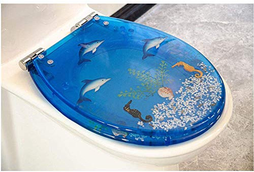 Abattant de WC Abattant de WC avec abattant Automatique Abattant de WC à abaissement Lent Différents modèles au Choix – Dorade Bleue (Hippocampe Dauphin Bleu Clair)