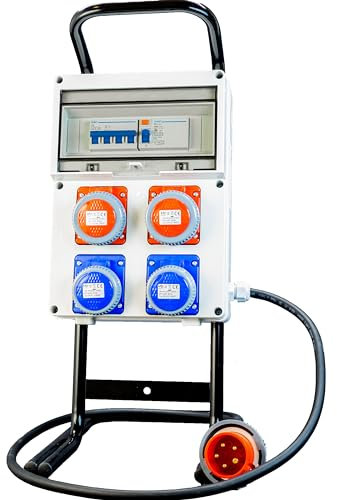 ELETTROWATT - Quadro Elettrico di Distribuzione Industriale da Cantiere ASC Portatile da 9KW - 2 Prese 220V 16A e 2 Prese 380V 16A 4Poli, Spina 380V 16A 5 Poli- Quadro Monofase Con Supporto d'Acciaio