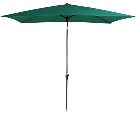 Sonnenschirm quadratische Gartenschirm neigbar 300 x 200 cm, Stahl-Polyester Terrassenschirm Outdoor mit Kurbel und 6 Streben, Sonnenschutz für Pool Balkon(Green)