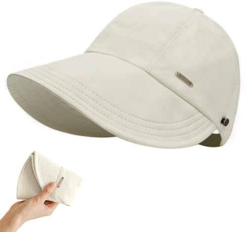 huablo]UPF 50+Womens Sun Hat Wide Brim Hat UV Protection Hiking Fishing Hats Adjustable Ponytail Packable Sun Cap Beige
