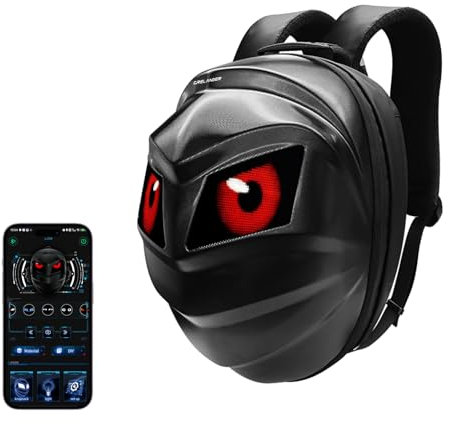 LED Schwarzer Ritter Motorrad Rucksack Coole Laptop Rucksäcke Für Männer Frauen Smart Helm Tasche Mit Programmierbarem Pixel Farbbildschirm (black)
