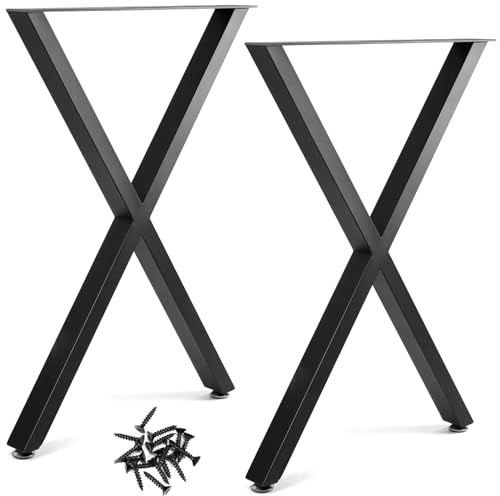 QWORK® Lot de 2 Pieds de Table en métal, Pieds de Meubles en Forme de X, 50 x 7 x 71 cm, Noir, pour Table à Manger, Bureau, Table Basse