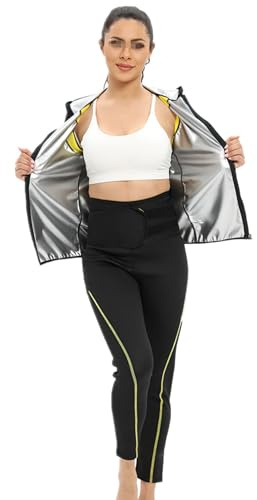 Weyot Traje Sauna Mujer Adelgazante, Fajas Reductoras Mujer Adelgazantes, Conjuntos De Sudor - Camiseta Efecto Sauna + Pantalones, Trajes De Sudoración para Fitness Boxeo Yoga Running,S,Silver