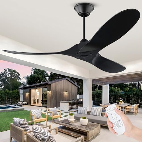 OUENGK Ventilador De Techo Grande Para Exterior De 178 Cm Sin Luz, Ventilador De Techo Negro, Ventilador De Madera Moderno Con Motor Dc Reversible Para Uso DoméStico