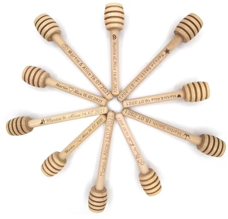 Lot de 50 mini cuillères à miel personnalisées en bois pour fête de mariage