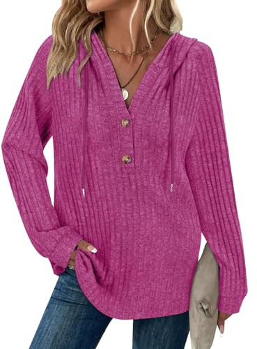 Syphiby Tunic Sweatshirts for Women UK Ladies Hoodies Women Casual Long Sleeve Jumper for Womens Plain Sweatshirts Lightweight Top Fall Clothes Hoodies for Women UK Rose Pink M
