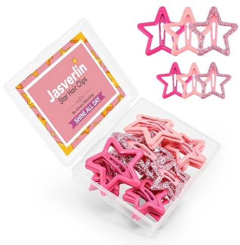 JASVERLIN 36 pinzas de pelo con broche de estrella, Y2k colorido lindo Barrettes para las mujeres niñas, Grueso fino antideslizante pinzas para el cabello Accesorios Purpurina Kawaii Rave (Rosa)