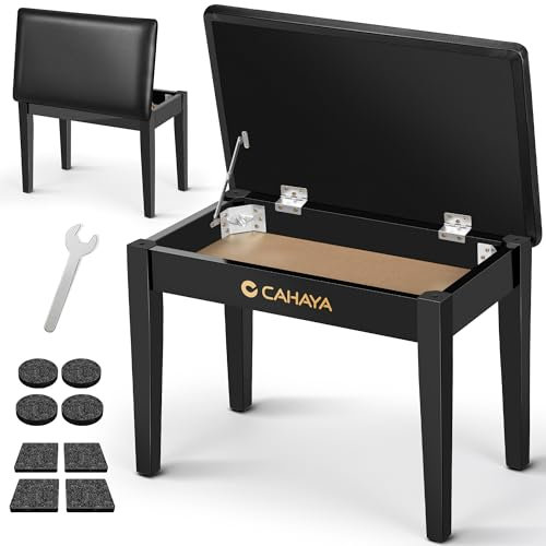 CAHAYA Panca Pianoforte Multifunzionale Legno: Panca in legno massiccio con vano contenitore, 56×34 cm, seduta imbottita in PU, capacità 150 kg, Nero, CY000397