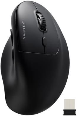 SANWA Ergonomische Maus Kabellos (BT5.0 + 2.4G), leisen Klicks Vertikale Funkmaus, 5 programmierbare Tasten, 3 DPI-Stufen, Wiederaufladbar, Kompatibel mit PC, Mac, Windows, Laptop, 3 Gerät, Schwarz | 57°Natural Comfort, 2 Bluetooth 5.0 + 2.4G USB-Empfänger, für mittelgroße Hände, Programmierbar mit Software, 800-1600 DPI