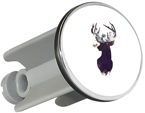 Huuraa Waschbeckenstöpsel Hirsch Silhouette Geschenk | Universal Stopfen 4cm höhenverstellbar Abflussstopfen Geschenkidee Stöpsel mit Motiv für das Waschbecken