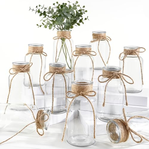 Vintage Glass Vases for Flowers, Set of 12 Clear Vases for Farmhouse Wedding Centerpiece Cylinder Bottle for Reception Table Decoration Home Decor Floral Arrangements