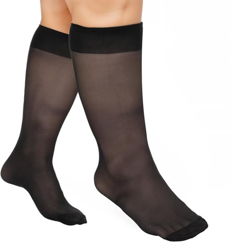 Tyqour 6 Paare Damen Kniestrümpfe 15 Den Breathable Nylon Kniestrümpfe für Damen Große Größen Transparent Nylonstrümpfe Feinkniestrümpfe Atmungsaktiv Komfortbund Schwarz und Hautfarben