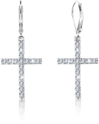 ALEXCRAFT Boucles D'oreilles Croix Femme Argent 925, Boucles d'Oreilles Pendantes Zircon Pendantes Brillantes Hypoallergéniques, Cadeaux de Bijoux