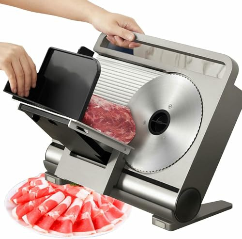 GZYHDC Slicer De Viande - Deli Électrique Et Slicer Alimentaire avec Lame Amovible en Acier Inoxydable De 7,5 Et Épaisseur Réglable De 0-15mm, Comprend Poussoir Et Pieds Antidérapants