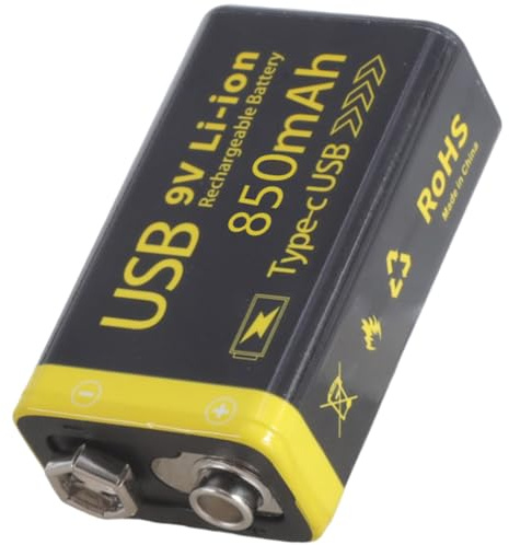 Batterie rechargeable 9 V 6F22 800 mAh/1100 mAh avec câble de type C pour les amateurs d'électronique et plus de batterie de microphone