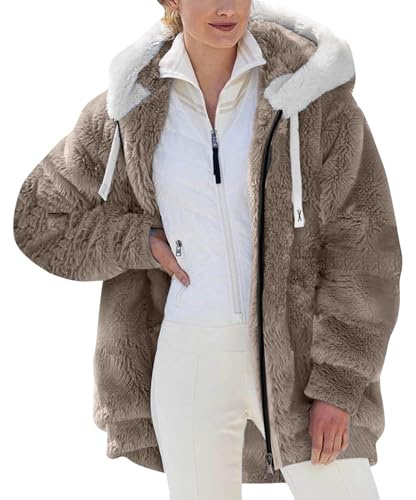 Générique Sweat Polaire Femme Chaude Zippée Veste à Capuche Manteau Cardigan Teddy d'hiver Grande Taille Manche Longue Sweatshirt Hiver Sherpa Manches Longues Blouson Casual Confortable Outerwear