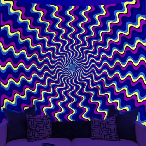 WEBEEDY Blacklight Trippy Tapestry Wall Hanging Psychedelic Lines UV Tapestry Boho Aesthetics Blacklight Posters Abstract Backdrop Wall Art for Bedroom Living Room Party Backdrop Photo, 150x130cm