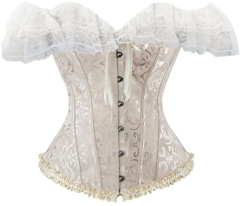 Felcia Women's Lace-Up Bustier Corset Flower Print Vintage Underbust Corset Front Closure Bustier Waist Cincher Body Shaper (H-Ivory, XL)