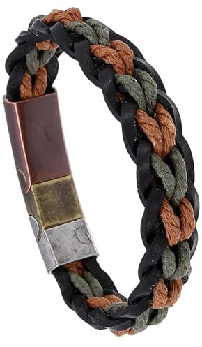 HUIANGLIYG Bracciale Da Uomo In Pelle Intrecciata, Multicolore, Intrecciato, Stile Surfista, Con Chiusura, Classico Braccialetto Intrecciato Fatto A Mano, Misura Regolabile, Nero, 22,5 Cm