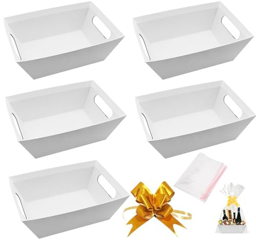 5 Stück Geschenkkorb Leer, Präsentkorb Leer Korb für geschenke mit Geschenkpapier & Bänder, Präsentkorb Geschenkbox für Halloween Geburtstag Valentinstag Weihnachten Hochzeit