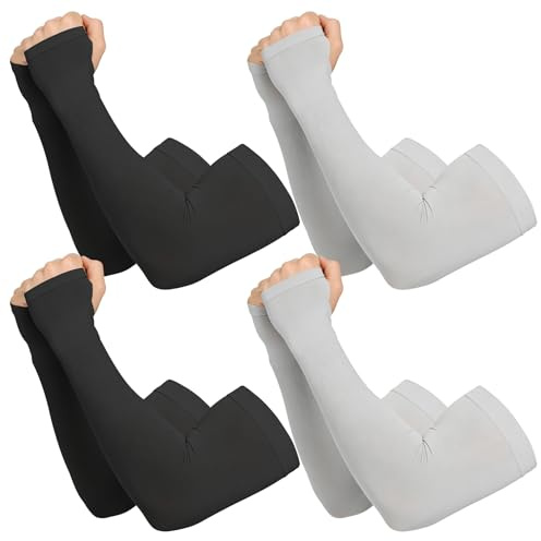 4 Paar Armstulpe für Damen Herren Uv Protection Arm Sleeves Ärmel Armschone | Atmungsaktiv, Nahtlos, Feuchtigkeitstransportierend, Anti-Rutsch, Für Golf, Radfahren, Garten, Schwarz Deckt Tattoos Ab.
