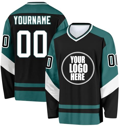 Personalisiertes Eishockey-Trikot für Jungen mit Langen Ärmeln – Individuelles Hockey-Jersey mit personalisierter Nummer, Name und Teamname – Sportliches Langarm-Shirt für Familien und Jugendliche