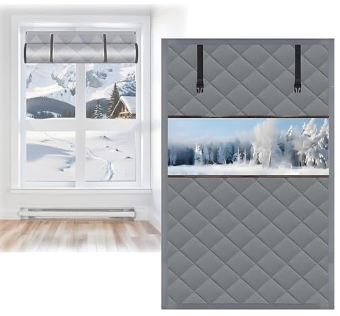 3 Layer Window Insulation Cover Thermal Window Curtain 60 90 120 140 150 160 cm Windows Draft Blocker with Fastener Window Insulation Kit for Winter Keeping Cold Out(Gray Visible)