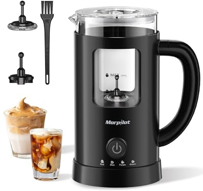 Milk Frother Electric 4 in 1 - Morpilot 600ml Automatic Milk Frothers Large Capacity Milk Steamer and Warmer Glass Visible Milk Heater and Foamer for Latte Coffee Cappuccino
