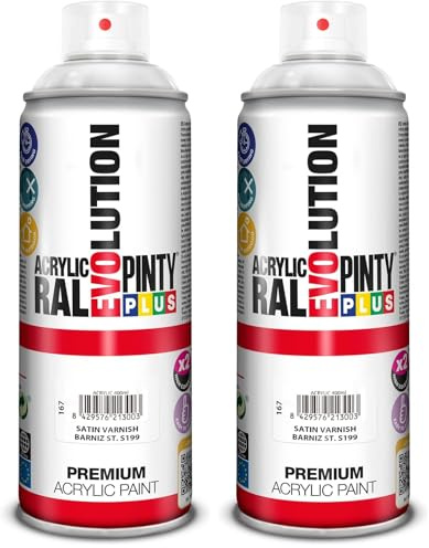 PINTY PLUS EVOLUTION 167 Pintura spray Acrílica Barniz Satinado 520cc Satin varnish S199, Estándar (Paquete de 2)