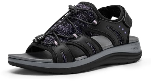FitVille Women's Wide Fit Sandals with Arch Support | Cushioning, Comfortable, Adjustable Strap, Summer Walking Sandals, for Plantar Fasciitis, Swollen Feet