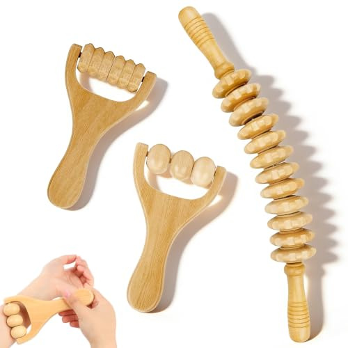 3 Pcs Wood Therapy Massage Tools, Wooden Massage Roller for Back Legs Neck Effectively Relaxes Muscles Relieves Fatigue Shaping Anti Cellulite Body