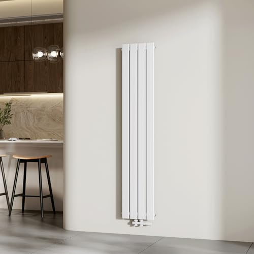 EMKE Radiatore ad Acqua 160 x 30,4 cm,Bianco Lucido,501 W,7 m² | Termosifone a Parete con Pannelli Piatti Singolo, Riscaldamento Centralizzato per Soggiorno e Bagno, Attacco Centrale 50 mm