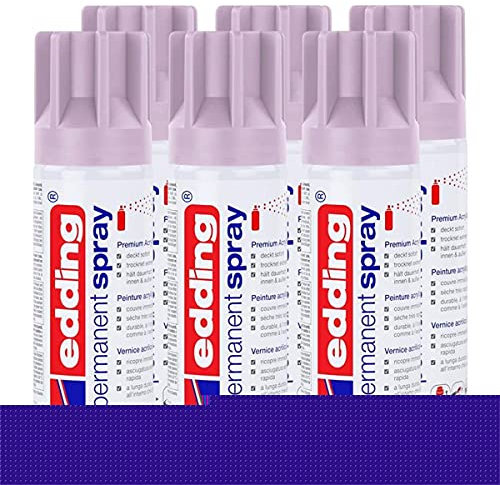 edding Permanent Spray Premium-Acryllack light lavender 200ml – seidenmatt – Sprühlack deckt sofort, trocknet extrem schnell und hält dauerhaft innen & außen, für Glas, Metall, Holz uvm. (6er Pack)