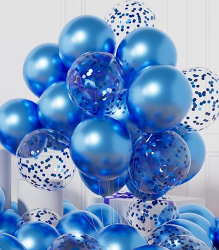 AULE Luftballons Blau Metallic Helium: 42 Stück 12 Zoll Blaue Konfetti Luftballon Blau Latex Ballons Geburtstagsdeko Deko für Baby Shower Gender Reveal Graduation Geburtstag