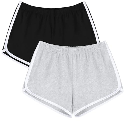 URATOT Damen-Shorts aus Baumwolle für Gym, Yoga, Sommer, Laufen, Sport und Tanz mit elastischem Bund, 2er-Pack, Klein