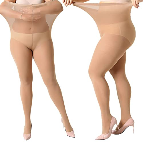 MANZI Damen Strumpfhose 2 or 4 Paar Plus Größen XL-4XL(44-62),2 Paar Hautfarben,70 Denier XXXL