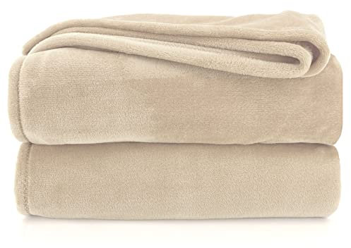 heimtexland Kuscheldecke flauschig Flanell Wohndecke warm Oekotex Tagesdecke Überwurf Sofadecke fusselfrei Fleecedecke Super Soft Decke 130x170 cm Typ380 Sand beige