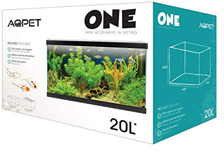 Acquario in Vetro ONE Completo di Accessori Filtro Sabbia Arredo Colore Nero 20 Litri