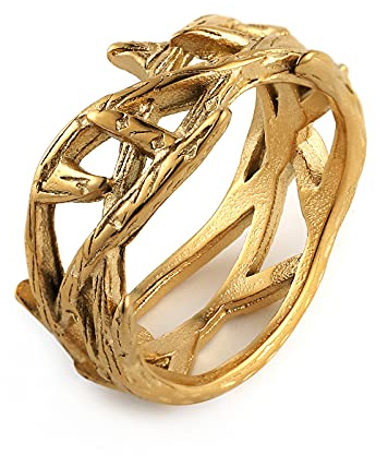HZMAN Jesus Crown of Thorns Ring for Men Gothic Stainless Steel Pinky Ring Gold 10