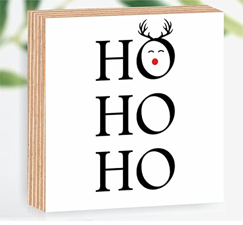 Manschin-Laserdesign Holzbild Christmas Ho ho ho Weihnachten 15x15x2cm zum Hinstellen/Aufhängen 3D, echter Fotodirektdruck mit Spruch auf beschichtetes Birkenholz Art.Nr. 3009