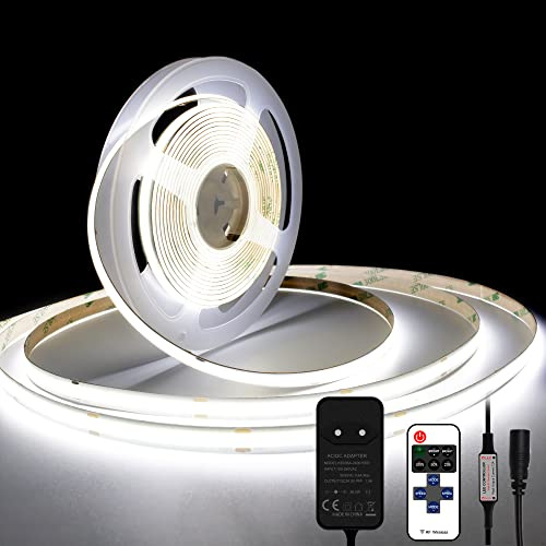 TTWAY COB LED-remsa kall vit 6 000 K, 5 m dimbar flexibel 24 V COB LED-remsa ljusset, 480 lysdioder/M, GS strömförsörjning, med RF fjärrkontroll, CRI90+ ljus inbyggd belysning för TV