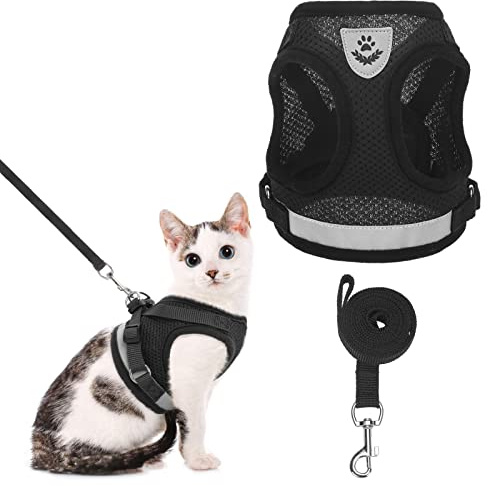 BINGPET Ausbruchsicheres Katzengeschirr und Leine, Set – verstellbare Weste für kleine, mittelgroße Katzen, Geschirr und Leine, Set – ideal für Spaziergänge mit Kätzchen