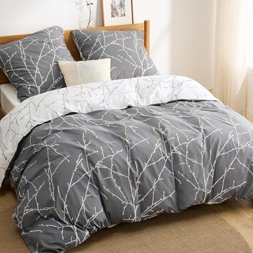 BEDSURE Bettwäsche 220x240 Baumwolle 3teilig - Grau-Beige | Baumwolle Bettwäsche mit Reißverschluss, ÖKO-TEX Wendbar, Bettbezug 220x240cm + 2 Kissenbezüge 80x80cm, einfach zu beziehen