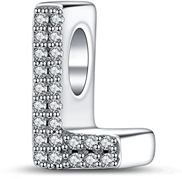 LaMenars Buchstabe L Charm 925 Sterling Silber Perlen für Armbänder mit 5A Zirkonia, Geburtstagsschmuck Geschenke Frauen