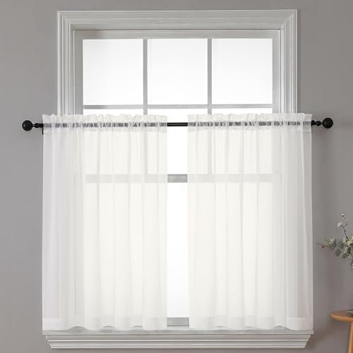 Chyhomenyc Durchsichtige Vorhänge, Etagen, 2-teiliges Set, lichtfilternde, kleine Vorhänge, 61 cm Länge, kurze Voile, für Badezimmer, Wohnzimmer, Café, Keller, Fenstervorhänge, Stangentasche, 106 x 61