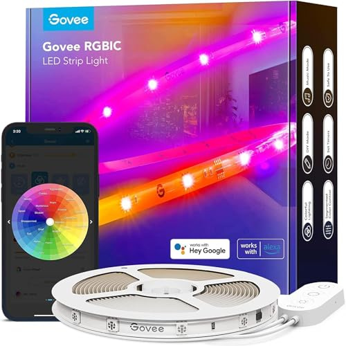 Govee - Cinta LED RGBIC, cinta LED 5 m, WiFi banda compatible con Alexa y Google Assistant, control de aplicaciones, bricolaje, sincronización de música, luces de cambio de color para dormitorio, TV,