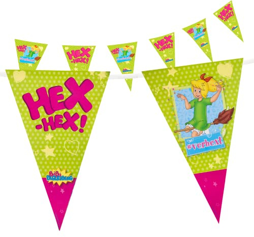 Party Factory `Bibi Blocksberg´ Wimpelkette Papier mit 10 Wimpeln, Länge ca. 5 Meter, Party Girlande, Geburtstagsdeko | 10 Wimpel, Party Girlande, Geburtstagsdeko