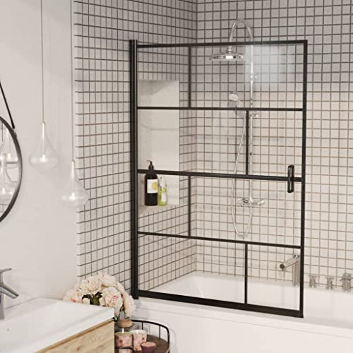 HOMIUSE Cabina doccia ESG, 100 x 140 cm, colore nero, per vasca da bagno, doccia, in vetro, per vasca da bagno, divisorio per doccia, aspetto chiaro, elegante e alla moda