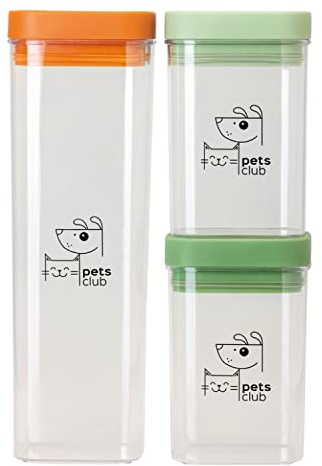 VIGAR - Contenedor para Snacks - Pack 3 Unidades - Colección Pets Club - 250 y 500 ml - Bote de Plástico sin BPA - Tapa Hermética - En Naranja y Verde